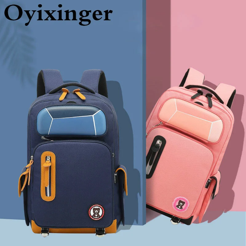 Школьный рюкзак Oyixinger с мультипликационным принтом и пеналом, водонепроницаемый, с несколькими отделениями