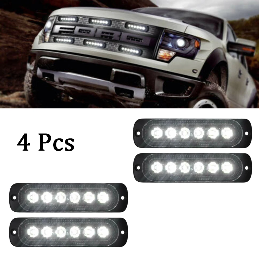 

4PCS 12-24V Highlight Single Row 6LED Truck Warning Light, Motorcycle Pickup Modified Decorative Strobe Light Strobe Light