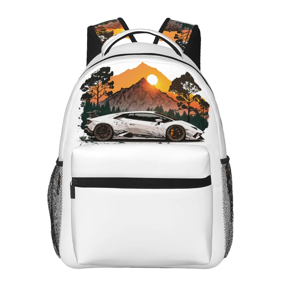 

Благородный спортивный рюкзак с машиной, рюкзаки в стиле гор и солнца, Молодежный уличный стиль, легкие школьные сумки для старшей школы, дизайнерский рюкзак