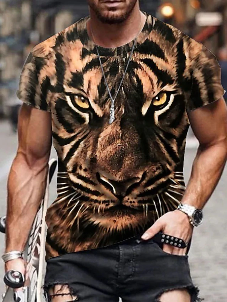 

2022 Streetwear Trendy Animal tiger 3D Men T Shirt Round Neck Short Sleeve Men Clothing Tops Tee Oversized Male T Shirt