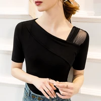 spring and summer slanted shoulder t shirt half sleeve bottoming shirt top womens 2021 early spring and autumn new mid sleeve