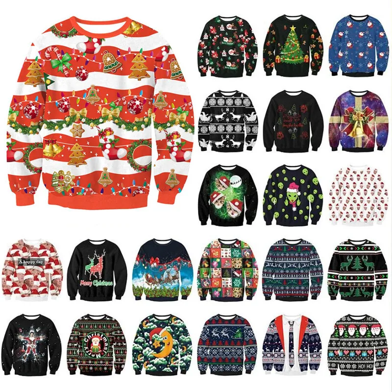 

Men Women Ugly Christmas Sweater Pullover Festive Clothing 3D Funny Printed Holiday Party Crewneck Sweatshirt Xmas Jumpers Tops