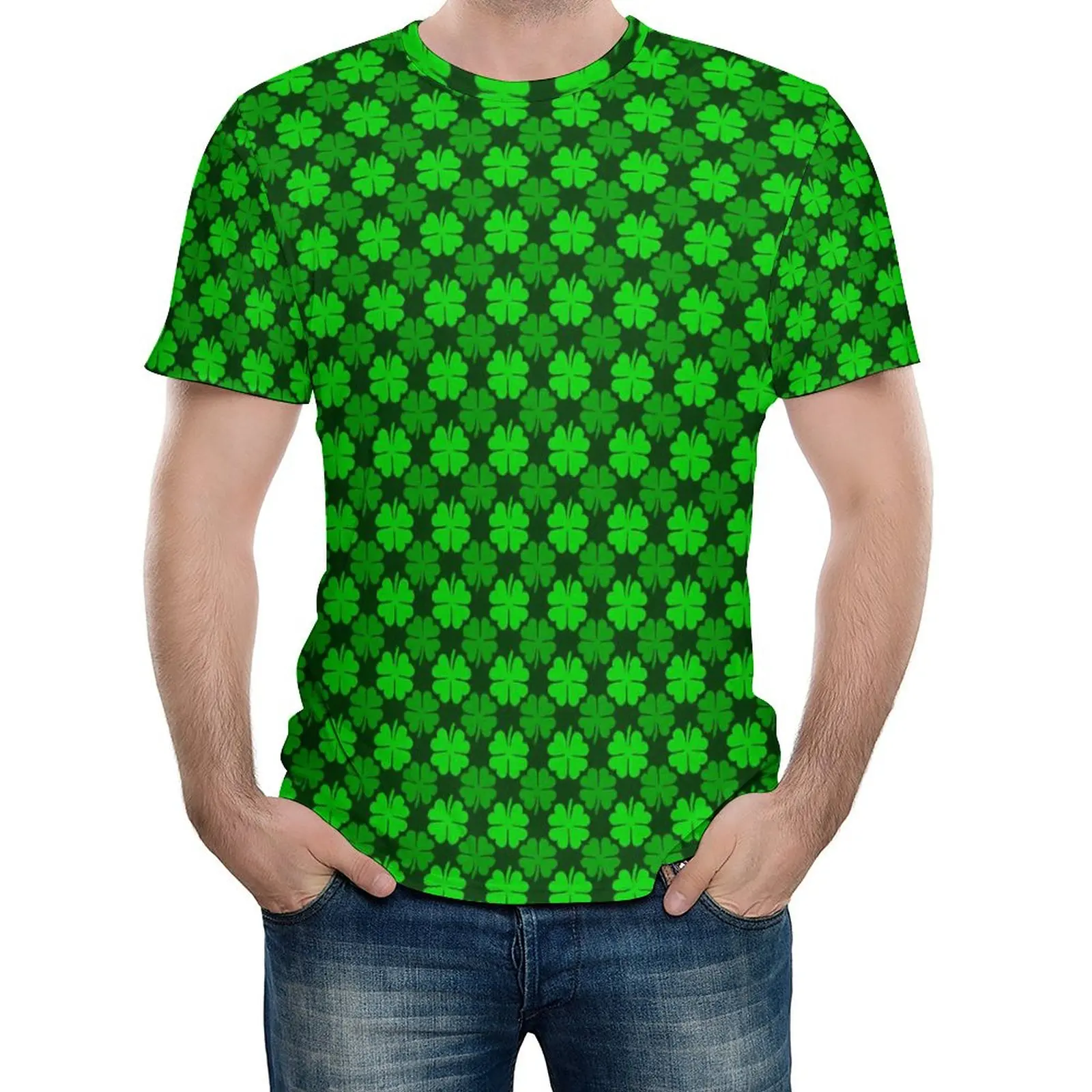 

St Patricks Day T-Shirt Shamrock Print Essential T Shirts O Neck Fashion Tee Shirt Summer Male Graphic Clothes Large Size