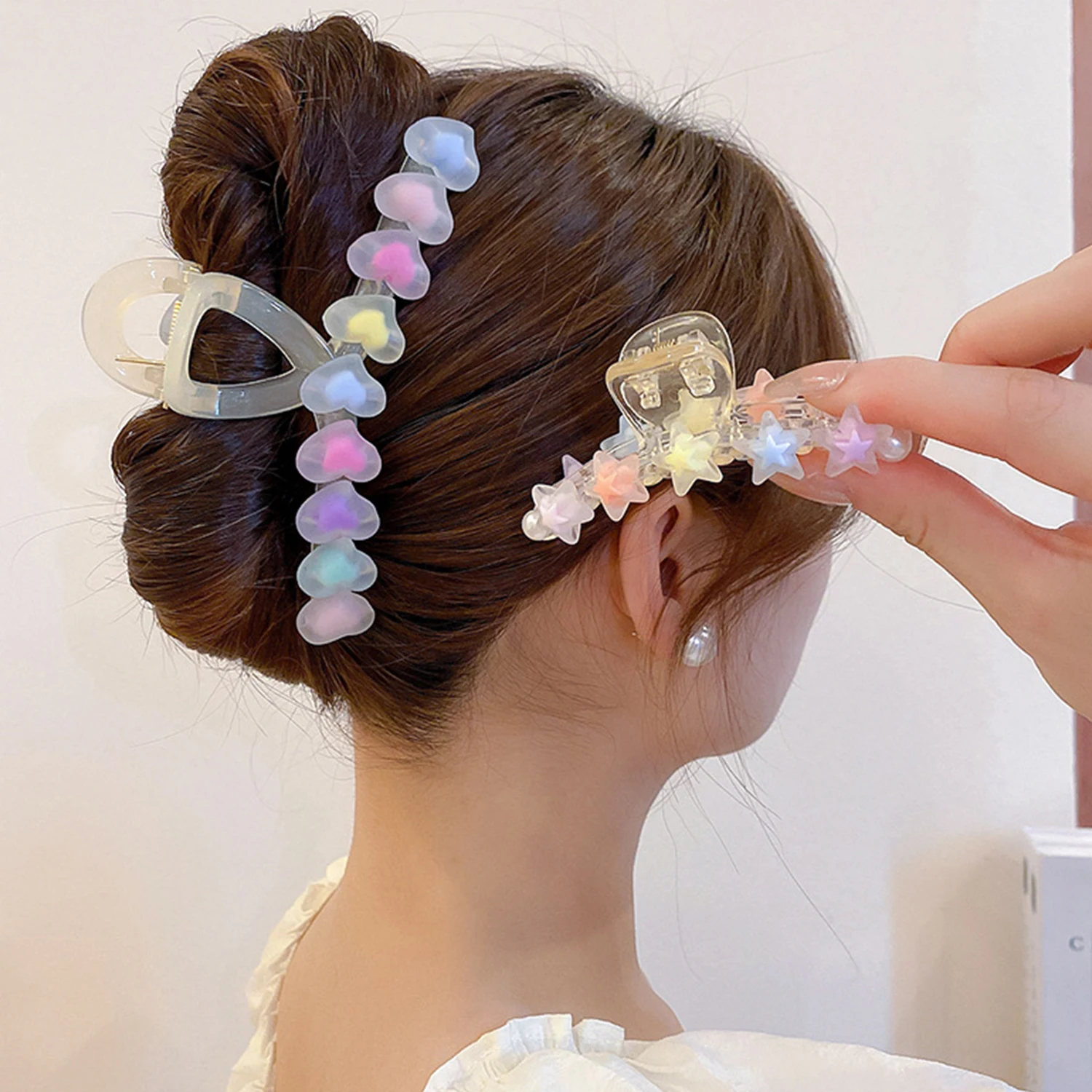 

Hairpin Pearl Colorful Resin Love Star Hair Clips Rainbow Candy Color Jelly Heart Ponytail Hair Clip Korean Shark Clip