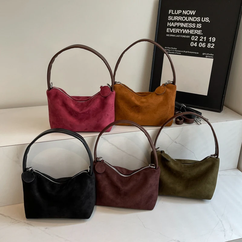 Повседневная модная Замшевая сумка 5 цветов через плечо коричневая Женская с