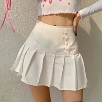 fashion high waist aesthetics mini skirt kawaii buttons white casual girl pleated skirts zipper patchwork sweet cute y2k outfits