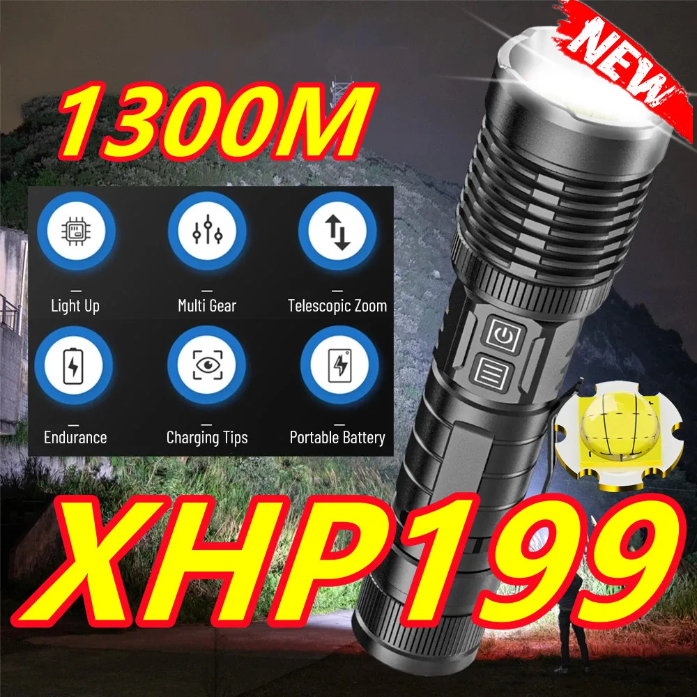 

800000 Glare XHP199 Most Powerful LED Flashlight 18650 OR 26650 USB LED Torch XHP50 XHP70 Lantern 18650 Hunting Lamp Hand Light