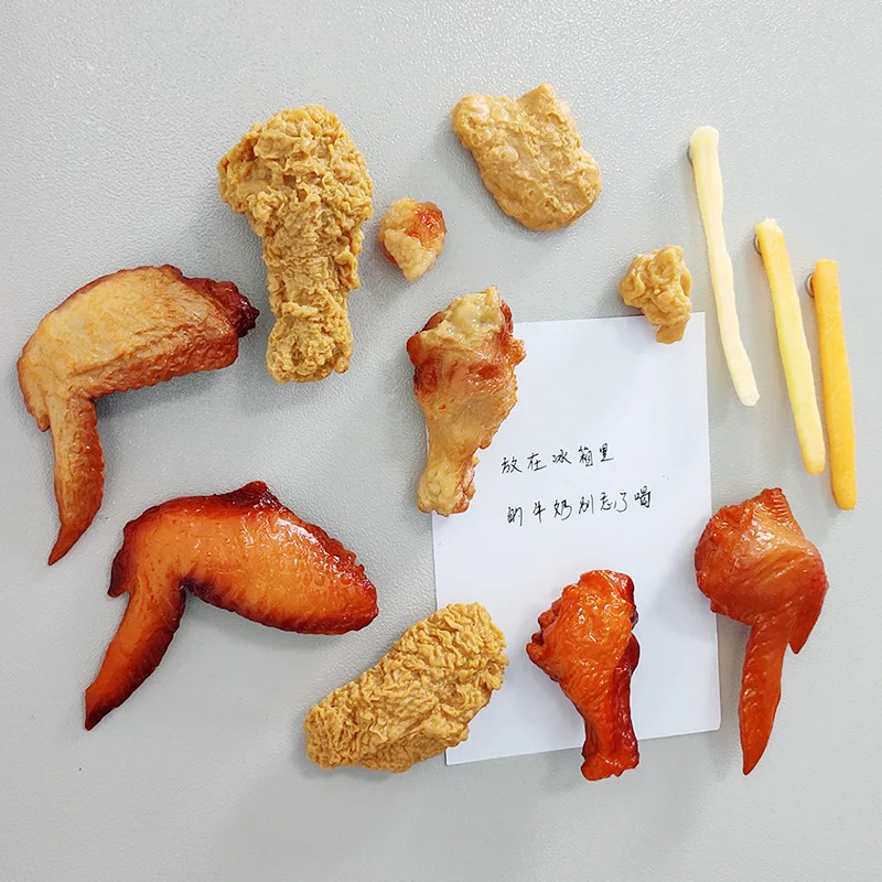 

Artificial Food PVC Fridge Magnets 3D Lifelike Fried Chicken Wings Chips Magnetic Stickers for Refrigerator Cute Kitchen Decor