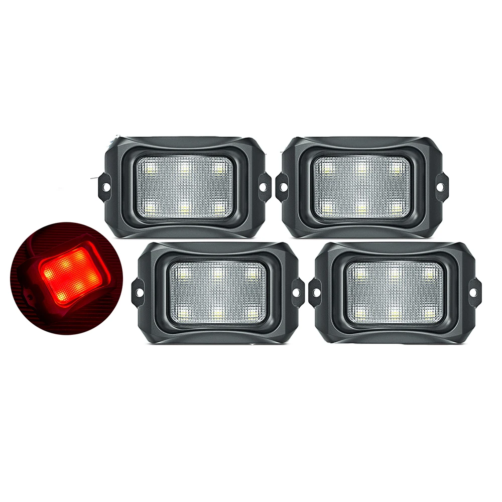 MICTUNING Upgraded C2 Red LED Rock Lights, 4 Pods Neon Underglow Light Kits Waterproof Underbody Glow Lamp for Car Truck ATV UTV