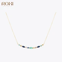 roxi personality temperament shiny blue crystal chain necklace for women luxury 925 sterling silver clavicle chain jewelry