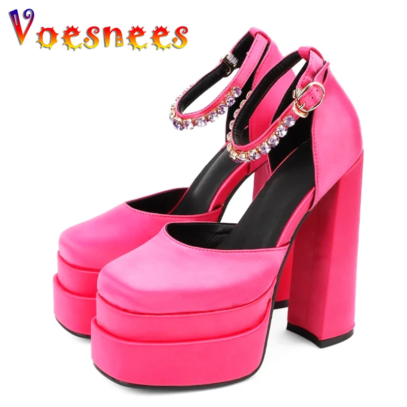 

Женские атласные босоножки Voesnees, модные дизайнерские туфли-лодочки на массивном высоком каблуке 14 см, вечерняя Водонепроницаемая Летняя обувь на платформе