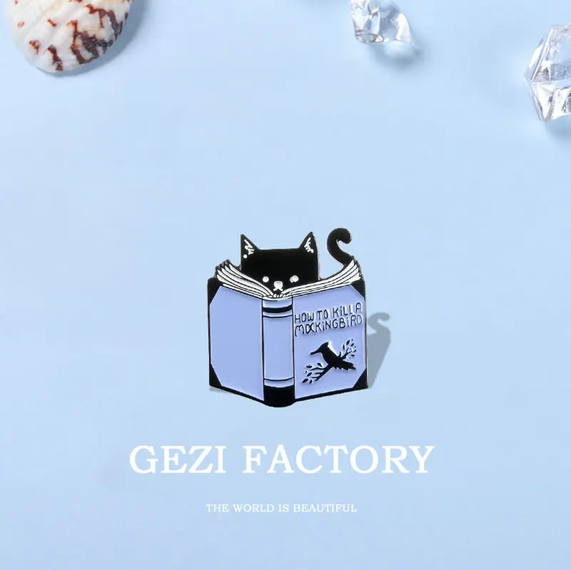 Эмалированная булавка для чтения кота индивидуальная книга с животными на