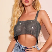 party crop top 2022 fashion backless vest top backless hollow shining rhinestone design strap vest for night club