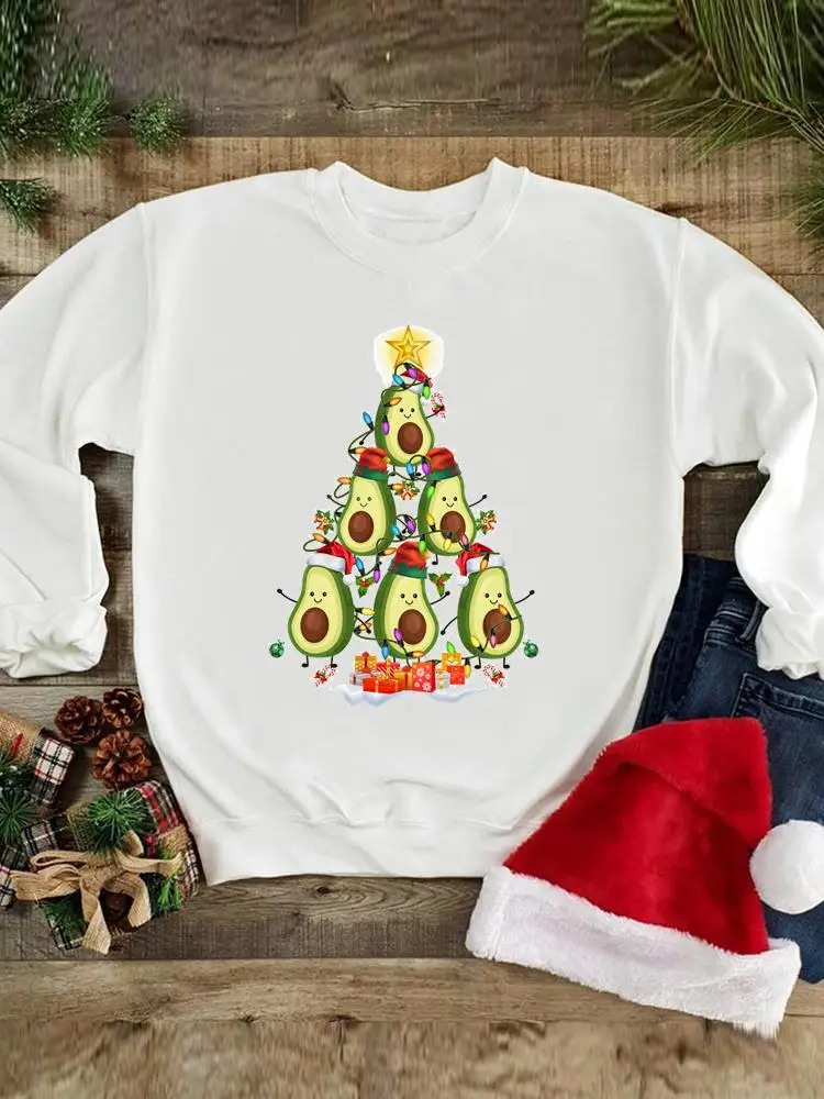 

Новогодние свитшоты, пуловеры с графическим принтом для Счастливого праздника, авокадо, забавный стиль, одежда с рождественским принтом, мо...