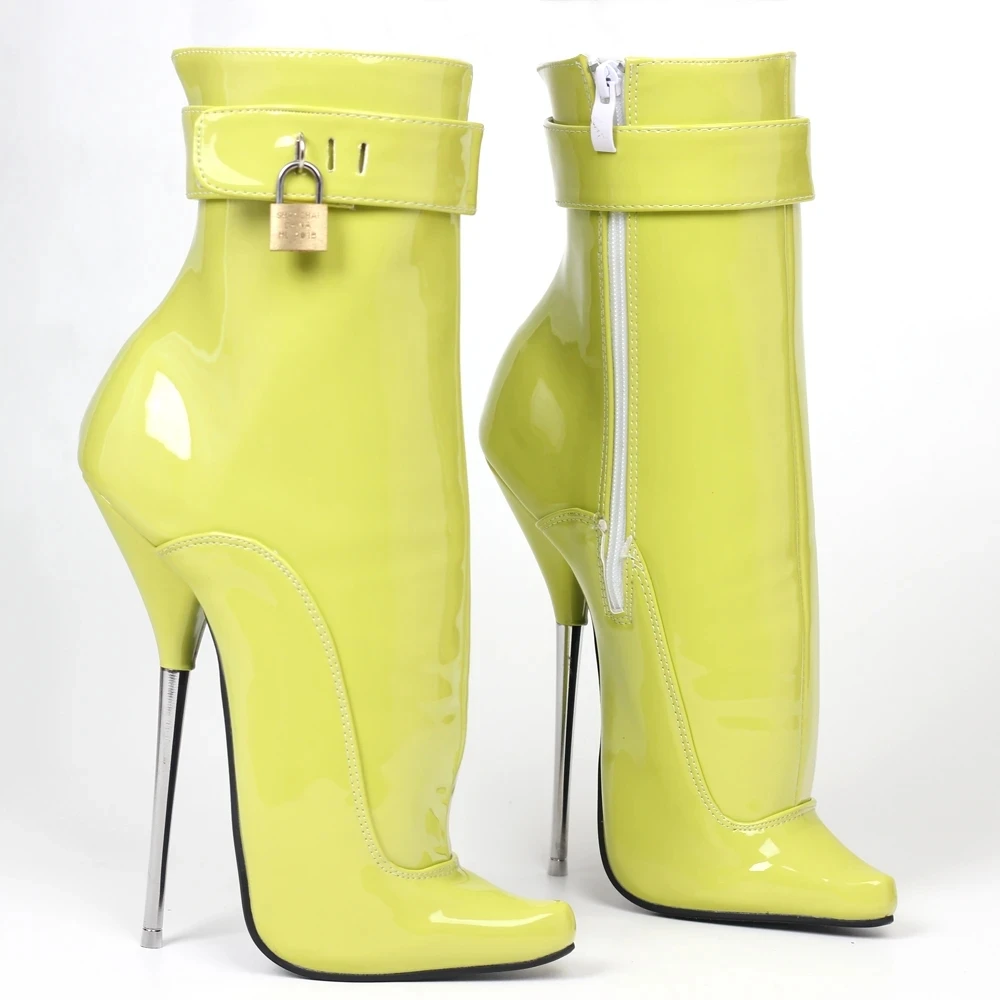 Women Ankle Boots 18CM High Heel Pointed Toe Ankle Strap With Locks Sexy Fetish Exotic Shoes Unisex Plus Size 36-46