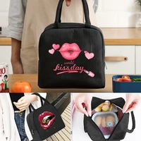 portable lunch bag for women insulated canvas cooler tote thermal food children picnic bags lunch bags for work mouth pattern