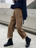 qweek autumn baggy brown corduroy pants women korean fashion oversize high waist black joggers wide leg trousers for female