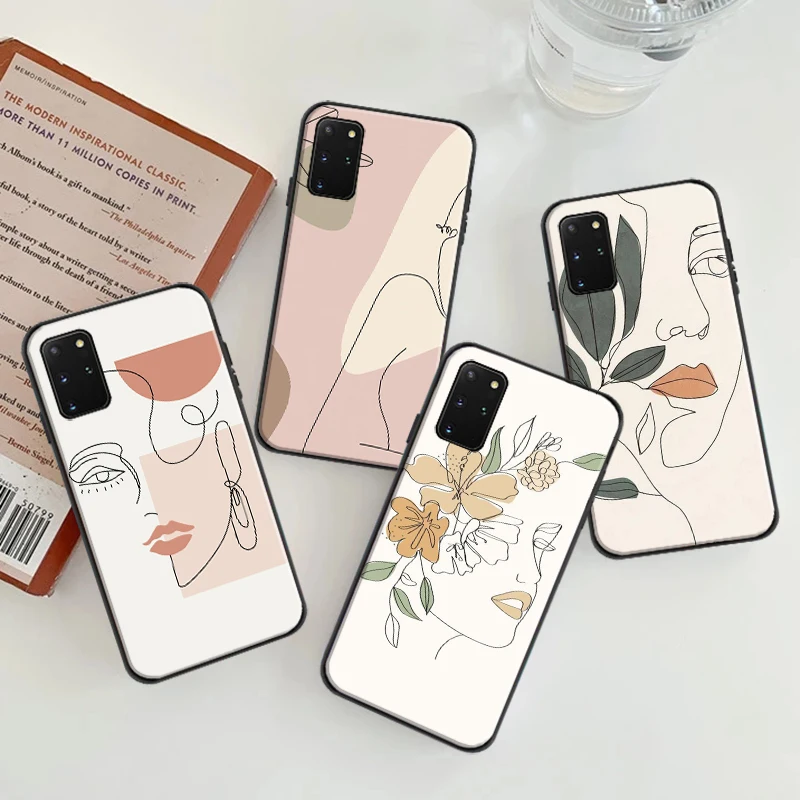 

Abstract Art Line Flower Girl Soft TPU Phone Case For Samsung Galaxy S8 S9 S10 S10 Lite S20 S20 FE Lite Ultra Coque Black Cover