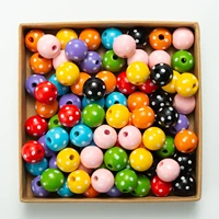 diy 16mm 20pcs colorful dot printed wood beads custom wooden decoration crafts kids toy bracelet accessories for jewelry making