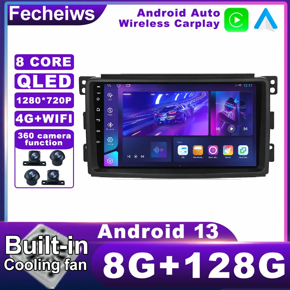 

9 дюймов Android 13 для Mercedes Benz Smart fortwo 2005 - 2010 автомобильное радио DSP беспроводное Carplay Авто RDS мультимедиа 4G LTE No 2din