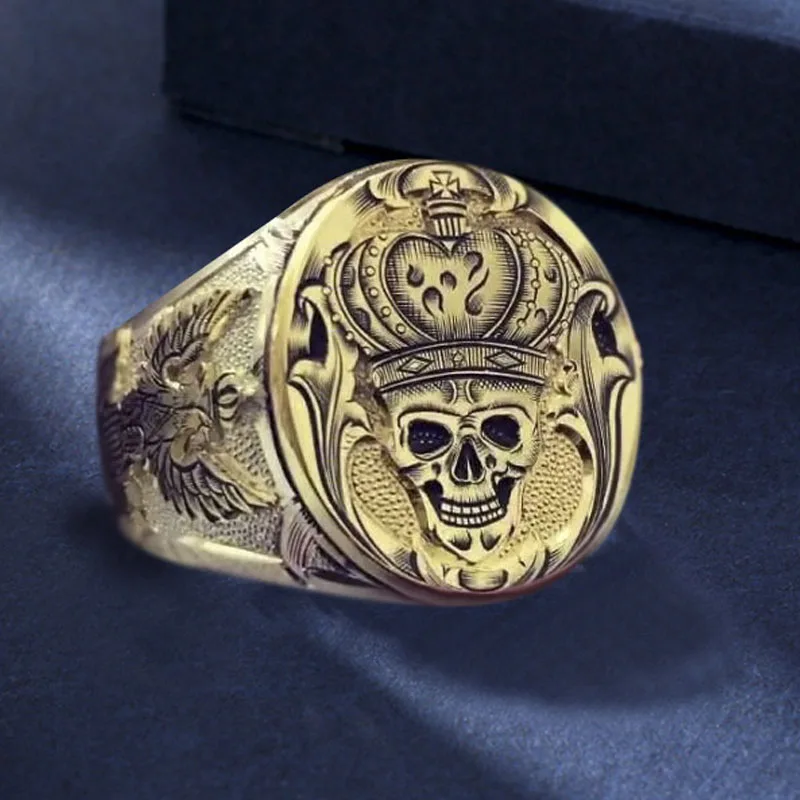 

Punk Hip Hop Style Skull Men's Ring Gold Color Engraved Crown Eagle Animal Male Ring for Party Jewelry Accessories