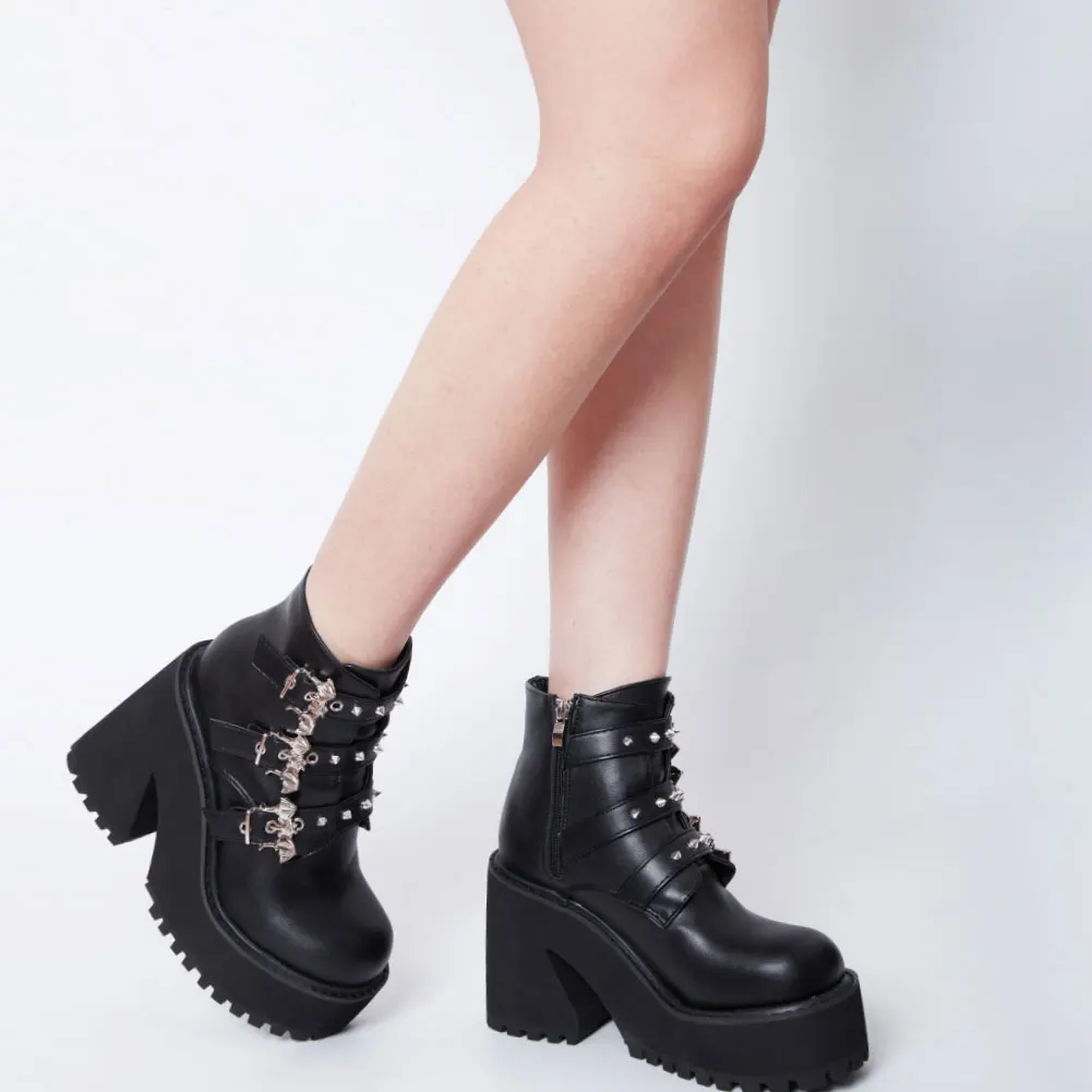 

Готические ботинки на платформе для косплея на Хэллоуин Gnazhee, женская обувь, байкерские ботинки на массивном каблуке
