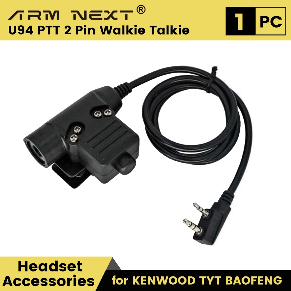 Tactical U94 PTT Adapter Cable for Military Standard Plug Headset to K Type 2 PIN Plug for Baofeng Kenwood TYT Walkie Talkie