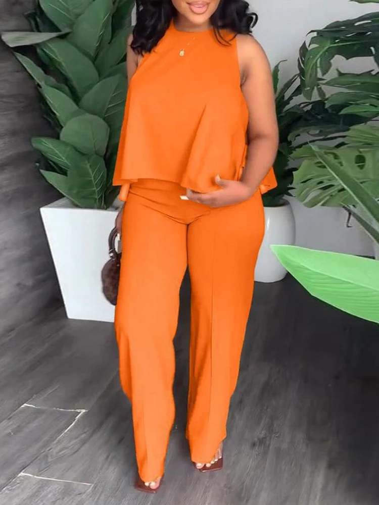 

Plus Size Sleeveless Tank & Straight Leg Pants Set