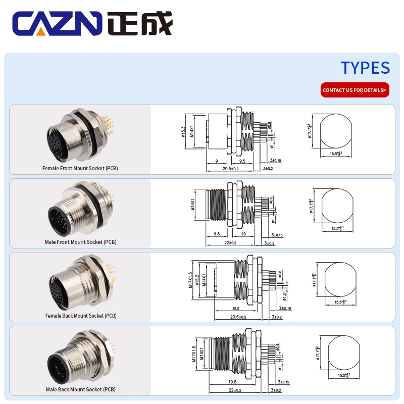 Коннектор для печатной платы CAZN M14 Папа-мама 18-контактное соединение переднее и