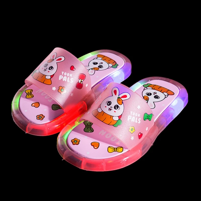 

pantufa Fashion Luminous Slippers Anti Slip Soft Sole Rabbit Crystal Shoes Shining Lights Boys and Girls Sandals Children Shoes