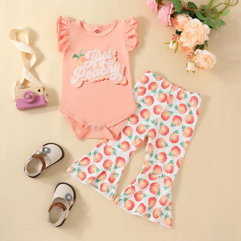 

Детский брючный костюм для девочек, повседневный уличный комбинезон с круглым вырезом и рукавами-фонариками и штаны с колокольчиками, комплект одежды