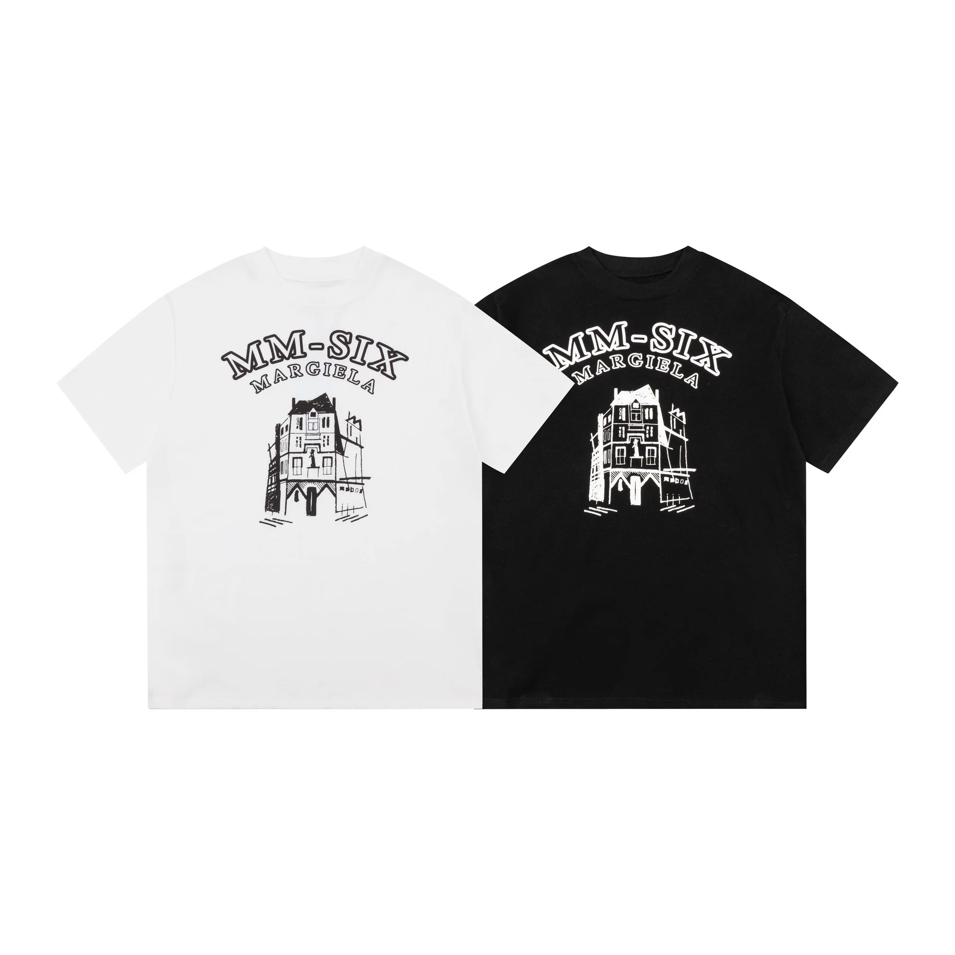 

margiela summer new unisex t-shirt 100% cotton city print loose casual short-sleeved tops for men and women couple oversized