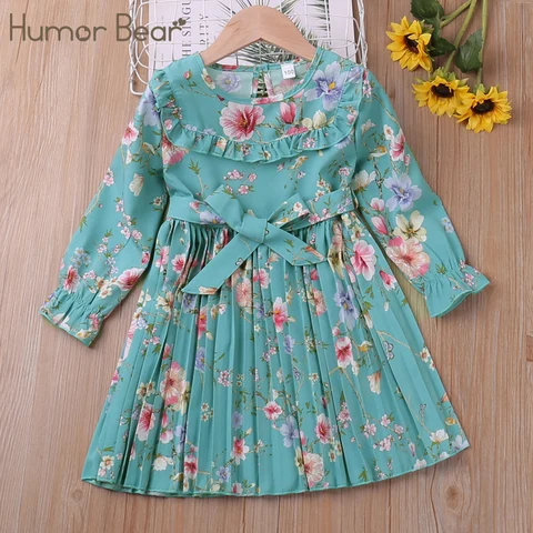 Новое платье для ранней весны, одежда с винтажным цветочным принтом, чайная и французская юбка с длинным рукавом, одежда для девочек