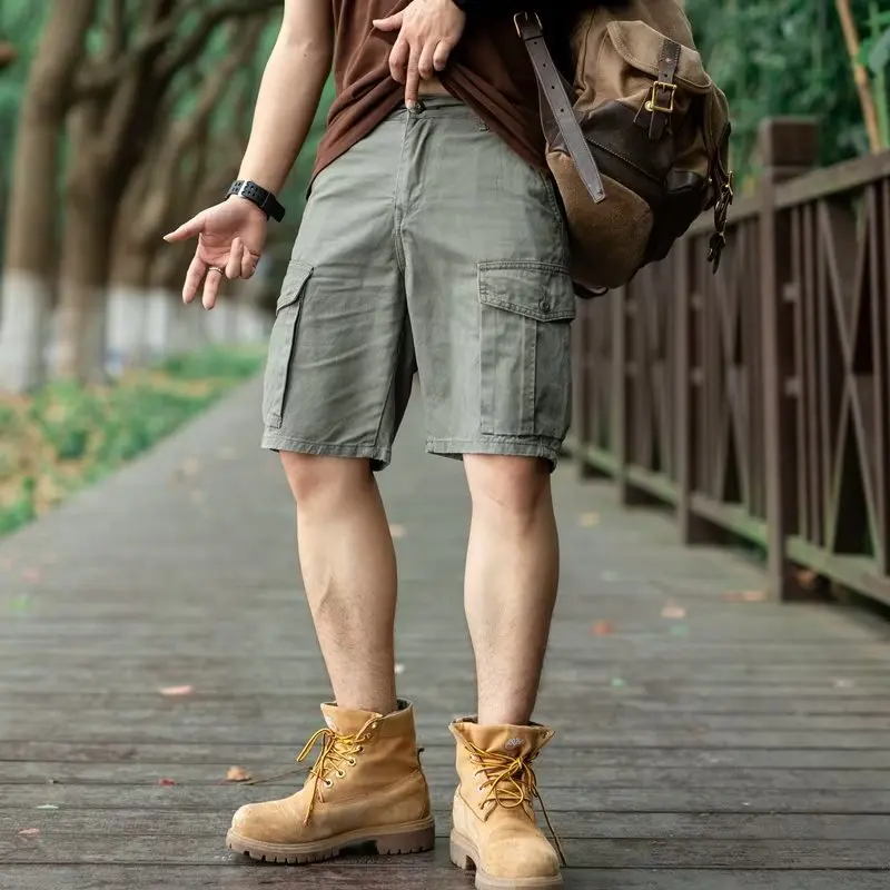 

Plus Size Casual Cargo Shorts Brown Zipper Pockets Belt Relaxed Fit Nylon Waterproof