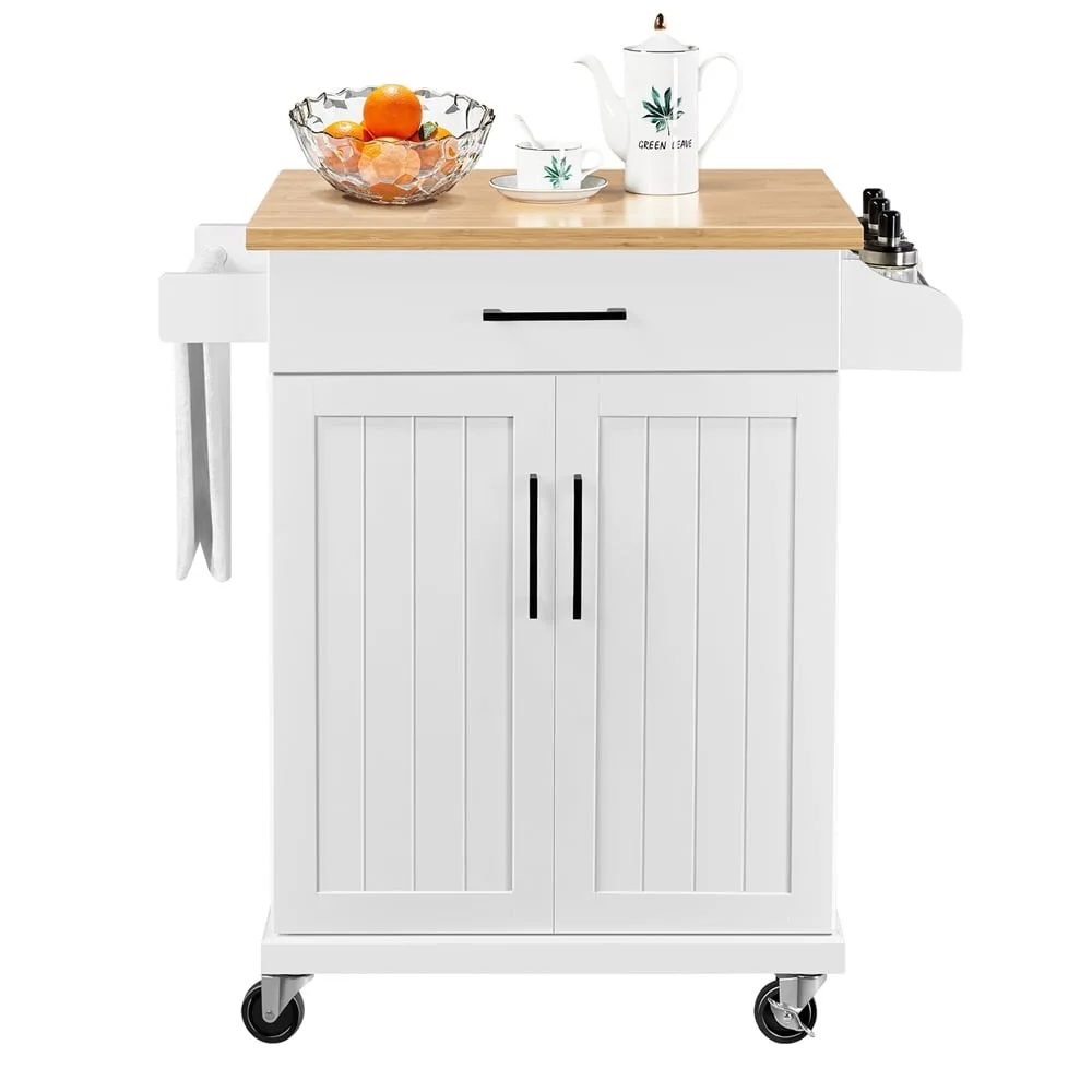

Easyfashion Rolling Kitchen Cart with Storage and Spice Rack, White