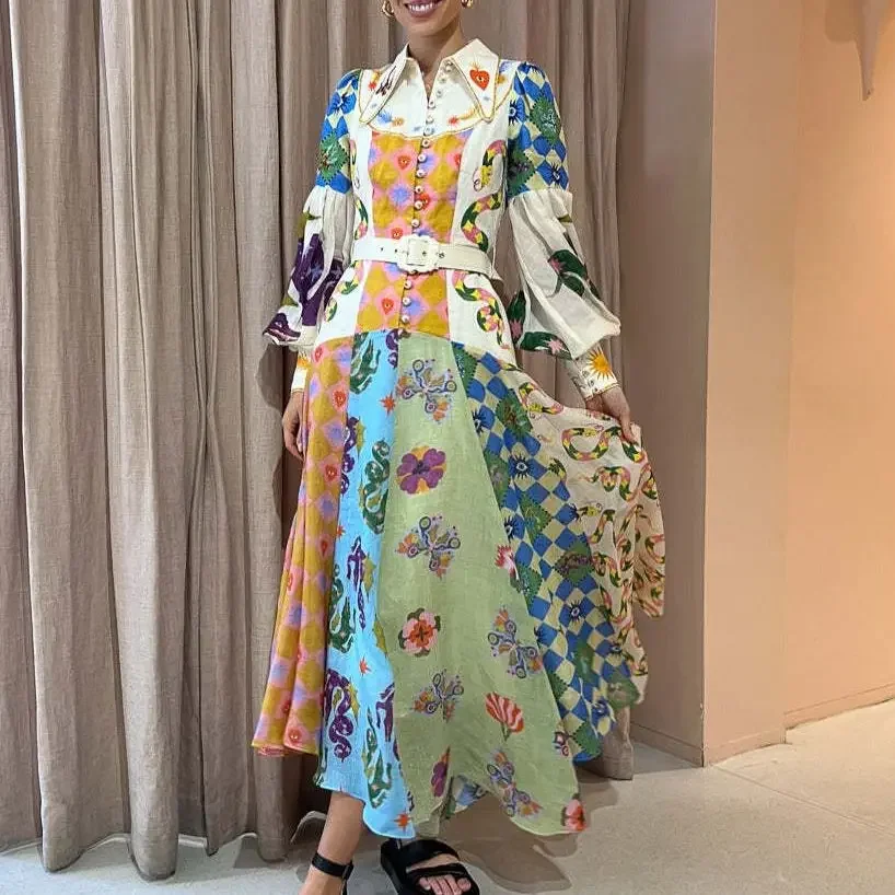 2024 модное и персонализированное платье с рукавами-фонариками граффити для