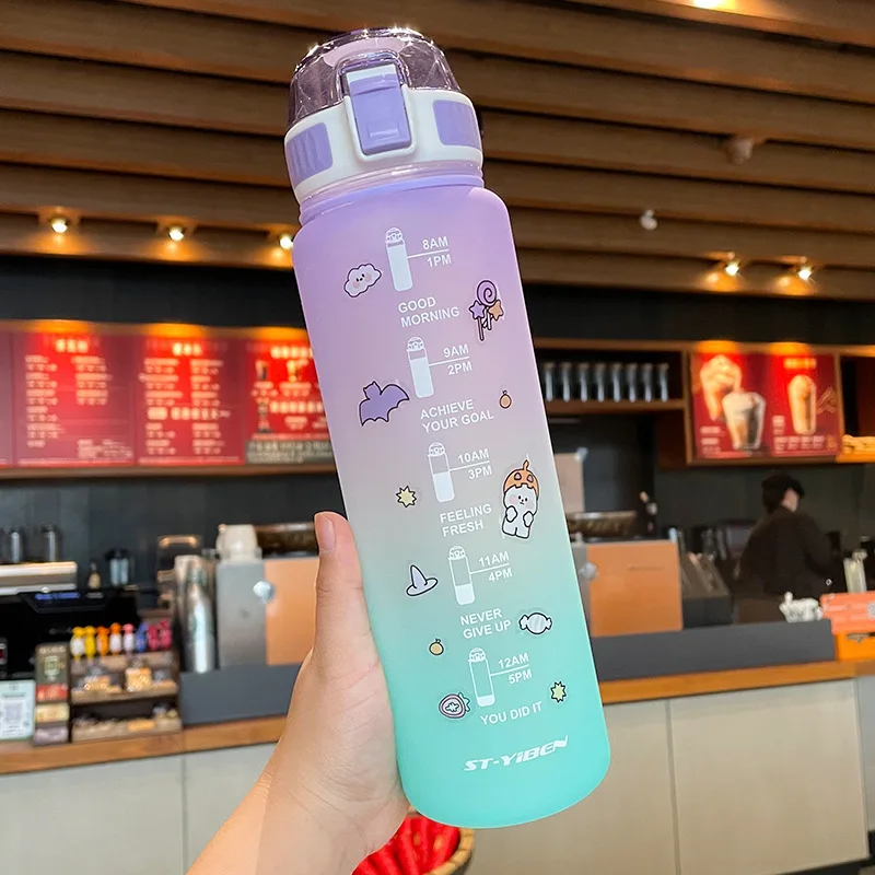 

1L Water Bottle With Time Marker Girl Motivational Gym Drinking Cup Large Capacity Portable Sport Kettle Tumbler Leakproof Mug