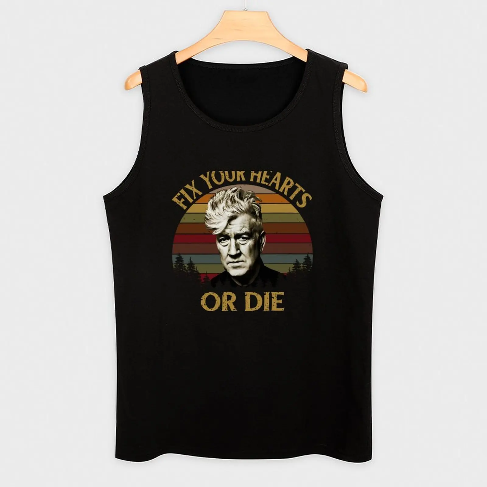Фото Майка David Lynch Retro Fix Your Hearts Or Die, гибкая и удобная майка из эластичной ткани, повседневная одежда №3
