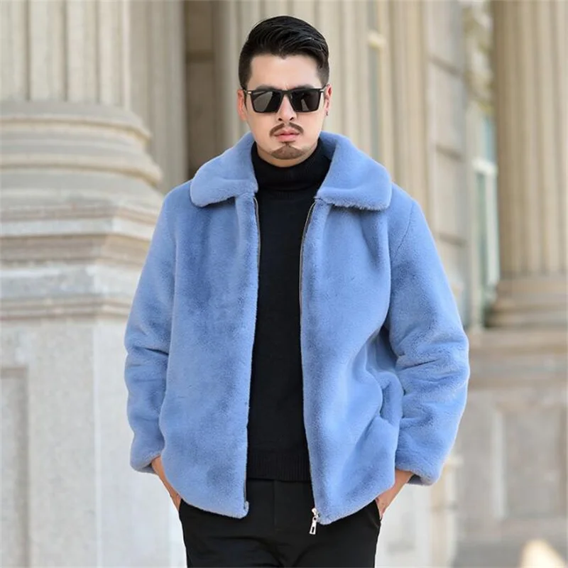 Autumn zipper lapel faux mink fur leather jacket mens winter thicken warm fur leather coat men loose jackets fashion B149