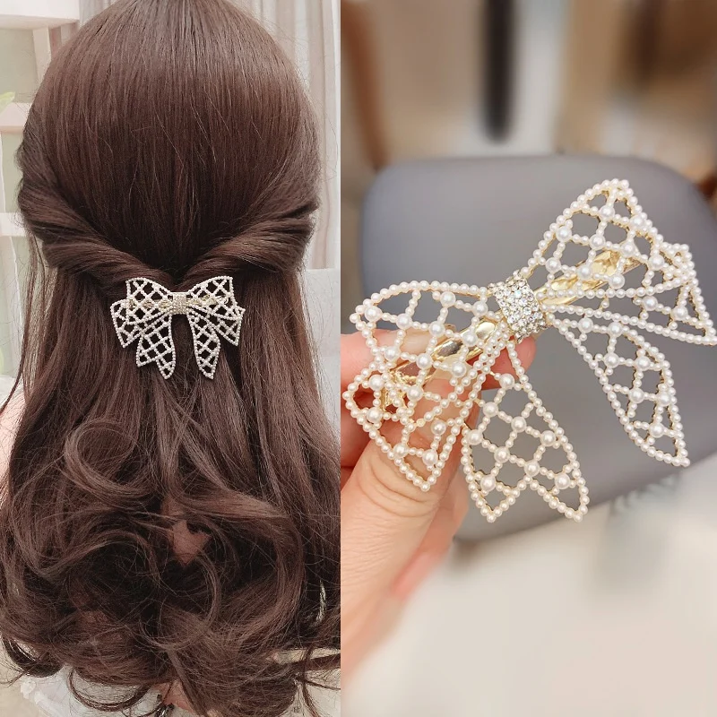 

Korean fashion women's pearl retro hairpin cute bow temperament hair accessories
