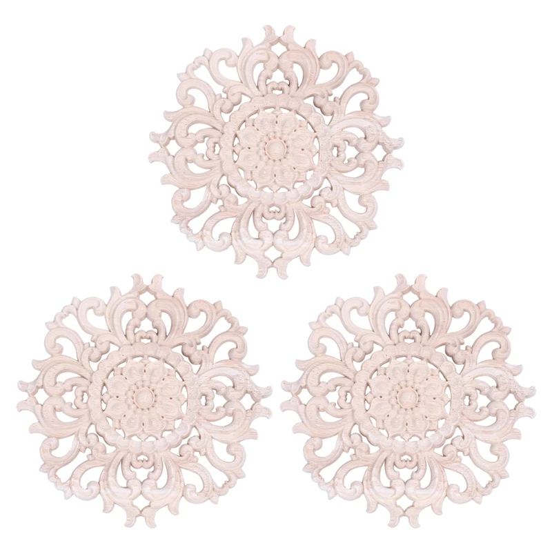 

3X Lots Wood Carved Long Onlay Applique Unpainted Flower Walls Cabinets Door Decor Type:15Cm Type A