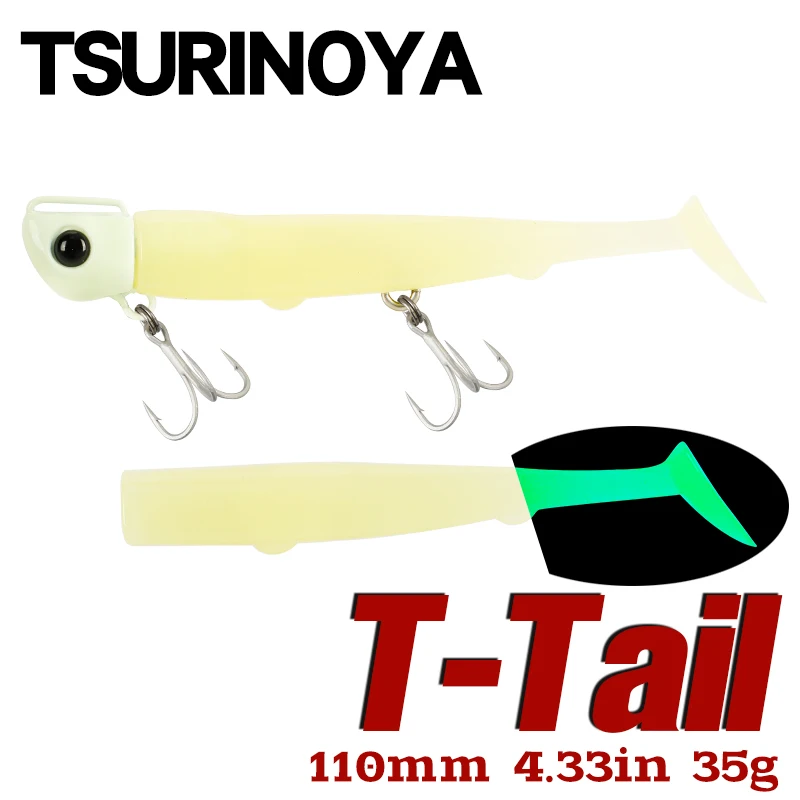 

TSURINOYA Jig Head Soft Fishing Lure 110mm 35g Long Casting Sea Bass Flounder Soft Body Swimbait Set With Saltwater Treble Hook