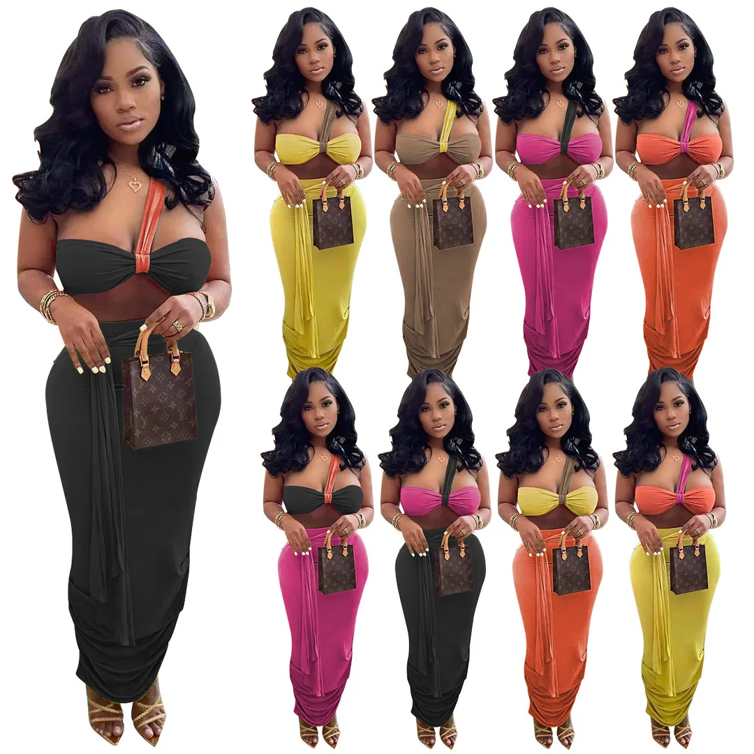 

Женский облегающий костюм с юбкой и бюстгальтером, соблазнительное платье с рюшами, комплект из двух предметов, лето 2020