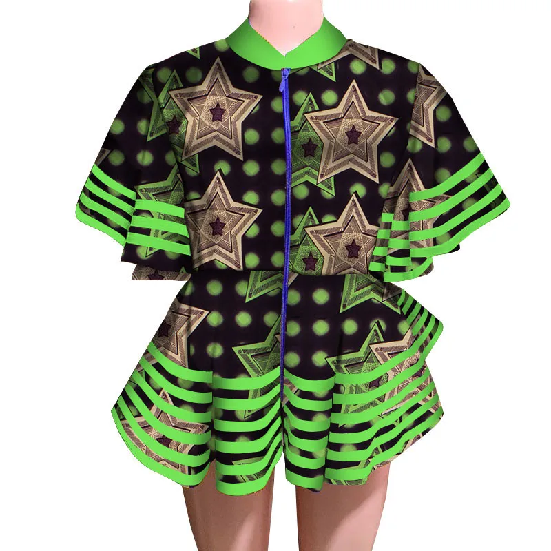 

Fashion African Clothes for Women Jumpsuits with Zipper Ruffled Short Sleeve Women Africa Wax Print Clothing Bazin Riche WY4864