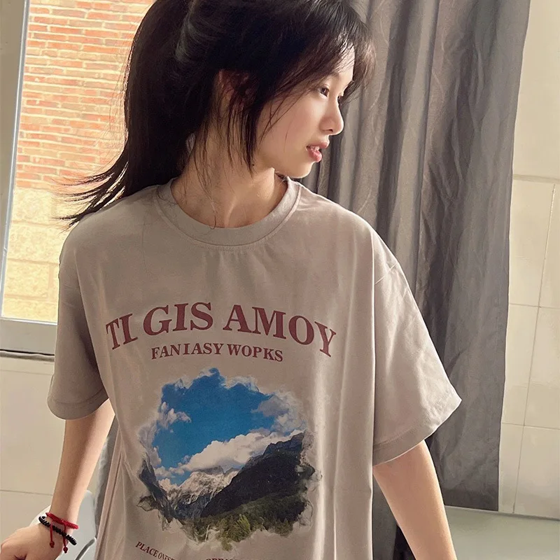 

American Retro Short-sleeved T-shirt Women's Summer Loose Ins Tide Brand Oversize Design Niche Half-sleeved Top