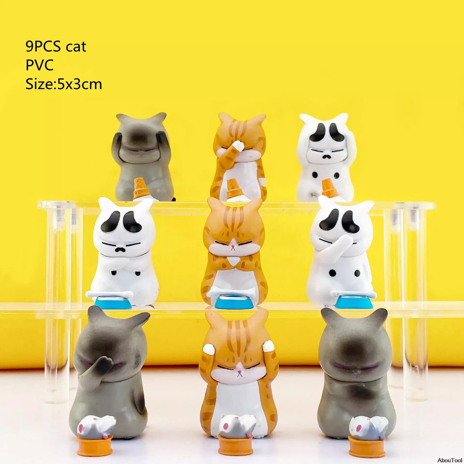 

9PCS Distressed Cat Cute Desktop Decoration Car Accessories Model Miniature Statuette Figurine Home Decoration Figures Doll