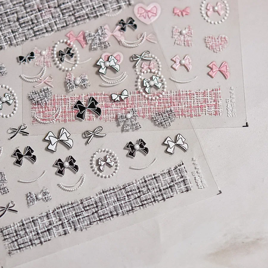 1 шт. наклейка для ногтей с милым бантом 5D розовая белая черная лента жемчужная