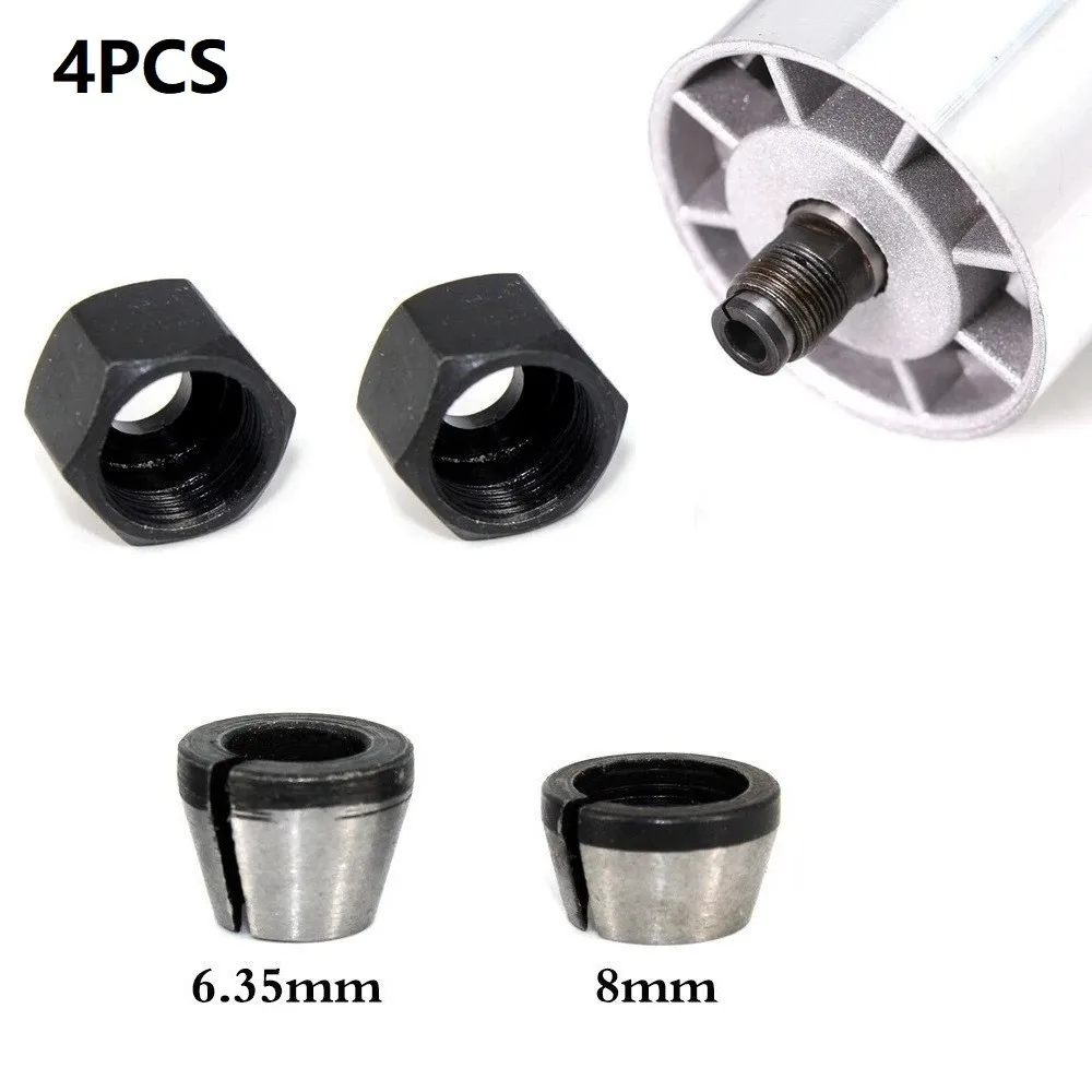 

4pcs/set 1/4" 8mm Shank Milling Cutter Collet Chuck & Nut For Electric Woodworking Trimmer Wood Router Engraving Machine