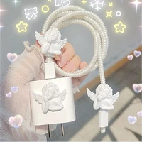 new 3d angel data line spiral cable winder tpu cable protector headphone charger data cable protective cover wire cord protector