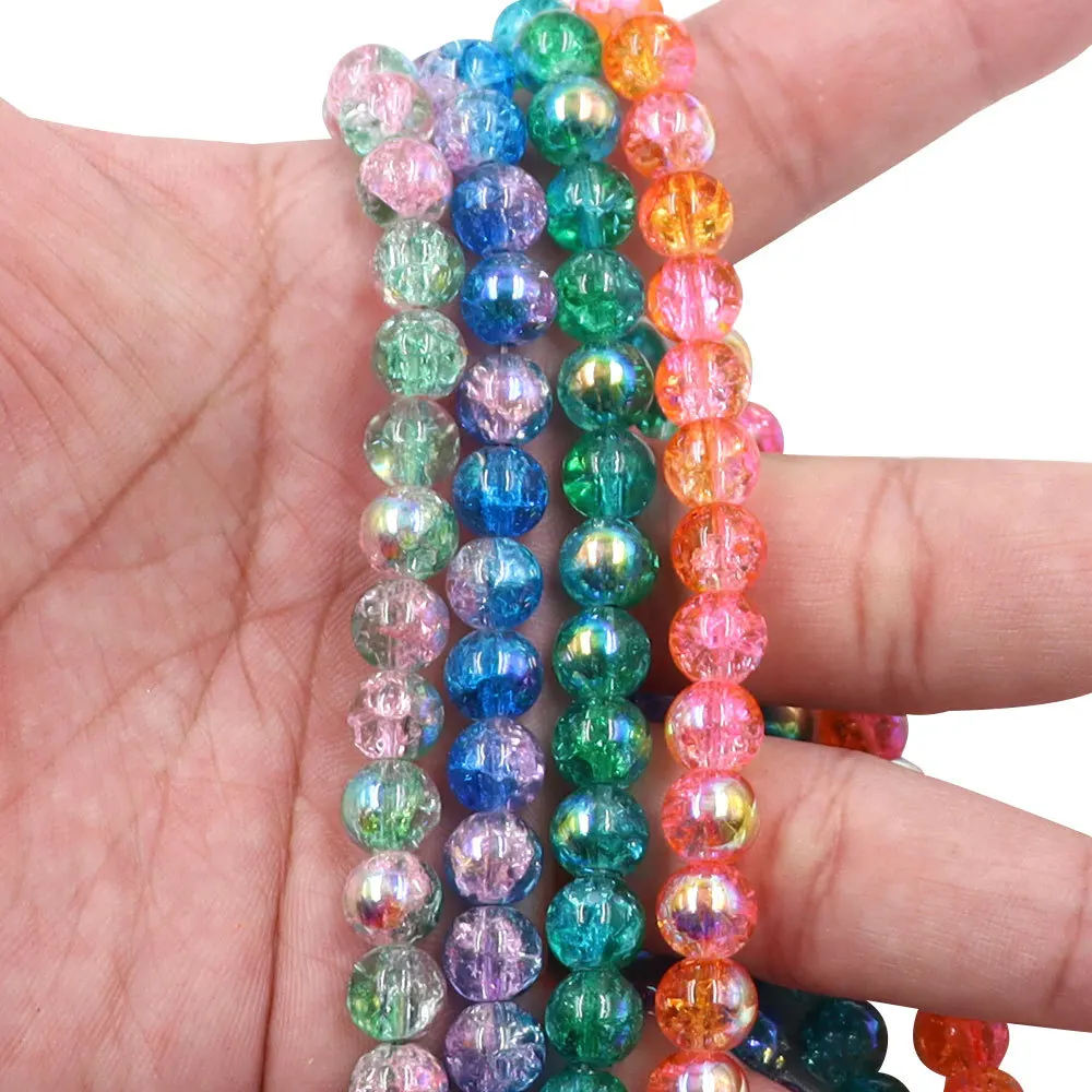 

Frost Cracked Crystal Beads 8mm Double Color Round Loose Quartz Glass Beads for Jewelry Making DIY Bracelet 16inch